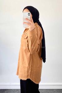 Lamelif Wish Taş Detaylı Gabardin Ceket Koyu Camel