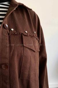 Modalamelif Wish Taş Detaylı Gabardin Ceket Koyu Kahve