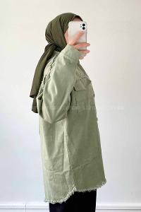 Mint Green Shirt Collar Long Arm Cotton Jacket