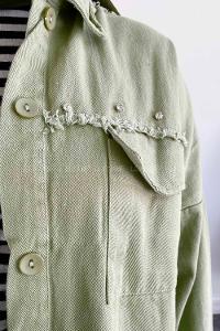 Mint Green Shirt Collar Long Arm Cotton Jacket