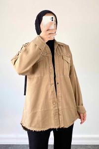 Brown With Milk Shirt Collar Long Arm Cotton Jacket