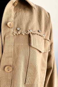 Brown With Milk Shirt Collar Long Arm Cotton Jacket