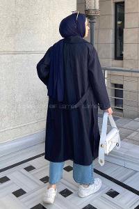 Lamelif Cuerpo Çizgi Detaylı Trençkot Lacivert