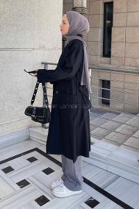 Lamelif Cuerpo Çizgi Detaylı Trençkot Siyah