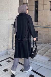 Lamelif Cuerpo Çizgi Detaylı Trençkot Siyah