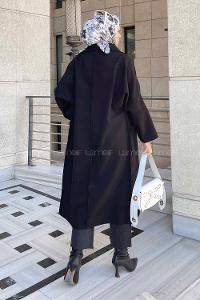 Lamelif Pis Dikişli Kaşe Kaban Siyah