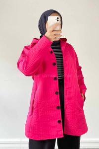 Fuchsia Hood Neck Long Arm Poplin Fabric Jacket