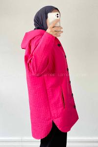 Fuchsia Hood Neck Long Arm Poplin Fabric Jacket
