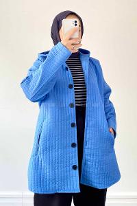Blue Hood Neck Long Arm Poplin Fabric Jacket