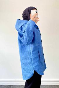 Blue Hood Neck Long Arm Poplin Fabric Jacket