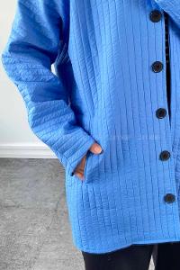 Blue Hood Neck Long Arm Poplin Fabric Jacket