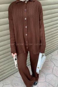 Bitter Brown Polo Neck Collar Long Arm Knitwear Comfortable Suit