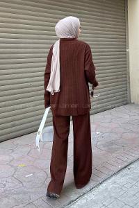 Bitter Brown Polo Neck Collar Long Arm Knitwear Comfortable Suit