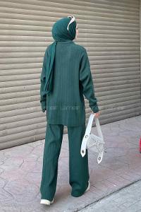 Emerald Green Polo Neck Collar Long Arm Knitwear Comfortable Suit
