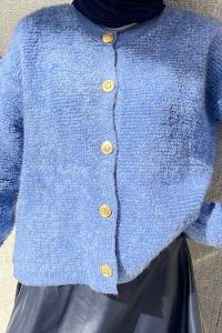 Indigo Medium Crew Neck Long Arm Wool Knitwear Cardigan