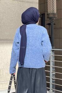 Indigo Medium Crew Neck Long Arm Wool Knitwear Cardigan