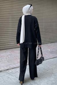 Lamelif Tabata Fitilli Tesettür Takım Siyah