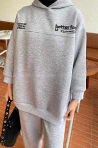 Modalamelid Dikiş Ve Yazı  Baskı Detaylı Sweatshirt Gri