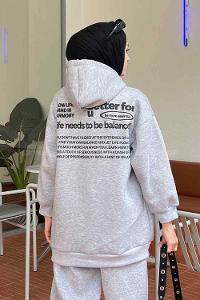 Modalamelid Dikiş Ve Yazı  Baskı Detaylı Sweatshirt Gri