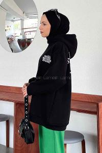 Black Hood Neck Long Arm Printed Sweatshirt
