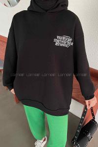 Black Hood Neck Long Arm Printed Sweatshirt