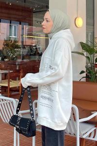 Modalemelif Mercy Baskılı Kapüşonlu Sweatshirt Ekru