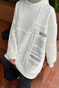 Modalemelif Mercy Baskılı Kapüşonlu Sweatshirt Ekru