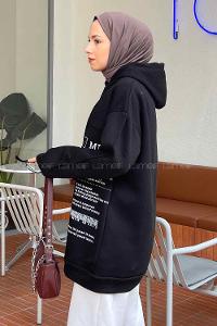 Modalemelif Mercy Baskılı Kapüşonlu Sweatshirt Siyah