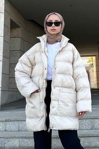 Cream Hood Neck Long Arm Coat