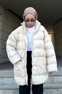 Cream Hood Neck Long Arm Coat