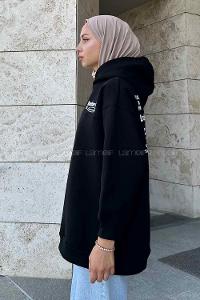 Modalamelid Dikiş Ve Yazı  Baskı Detaylı Sweatshirt Siyah