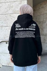 Modalamelid Dikiş Ve Yazı  Baskı Detaylı Sweatshirt Siyah