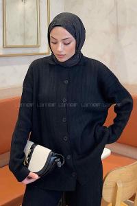 Black Polo Neck Collar Long Arm Knitwear Comfortable Suit