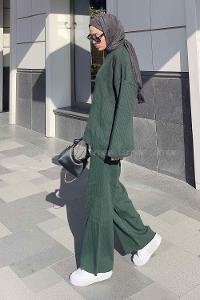 Emerald Green Medium Crew Neck Long Arm Knitwear Comfortable Suit
