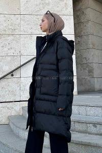 Black Hood Neck Long Arm Coat