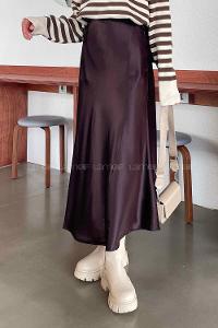 Brown Satin Fabric Flare Skirt