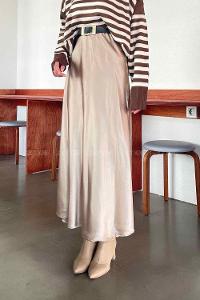 Lamelif Düz Saten Çan Etek  Vizon