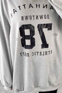 Gray Crew Neck Long Arm Printed Sweatshirt