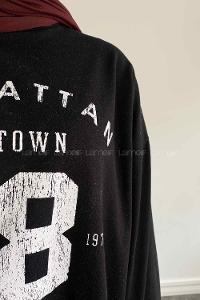 Black Crew Neck Long Arm Printed Sweatshirt