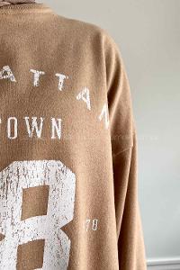 Brown With Milk Crew Neck Long Arm Printed Sweatshirt