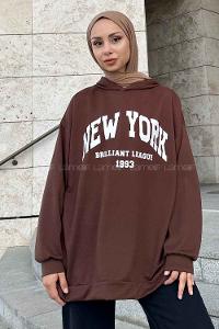 Bitter Brown Hood Neck Long Arm Printed Sweatshirt