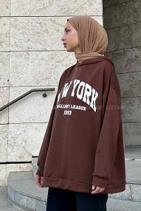 Bitter Brown Hood Neck Long Arm Printed Sweatshirt