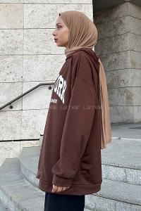 Bitter Brown Hood Neck Long Arm Printed Sweatshirt