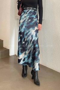 Lamelif Saten Pamuklu Leopar Etek Yeşil