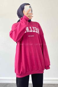 Fuchsia Medium Crew Neck Long Arm Printed Sweatshirt
