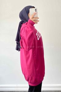 Fuchsia Medium Crew Neck Long Arm Printed Sweatshirt