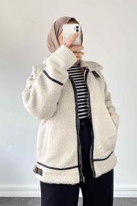 Ecru Medium V Neck Long Arm Coat