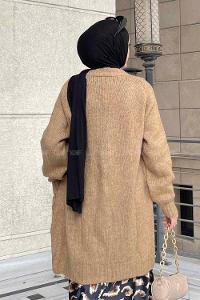 Lamelif Çift Cep Triko Hırka Vizonrengi