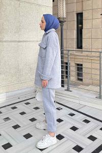 Gray Shirt Collar Long Arm Wool Cotton Fabric Elastic Trousers Comfortable Suit