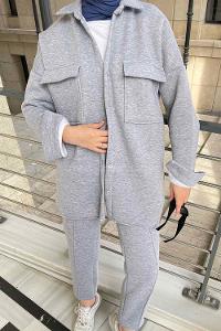 Gray Shirt Collar Long Arm Wool Cotton Fabric Elastic Trousers Comfortable Suit